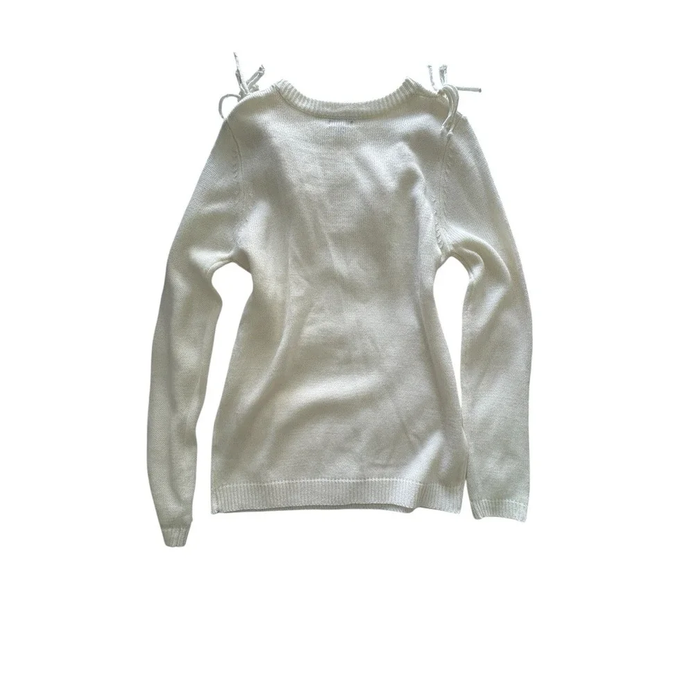 Cream Fringe Knit Sweater Women's Large Boho Western Pullover Top Long‎ Layering